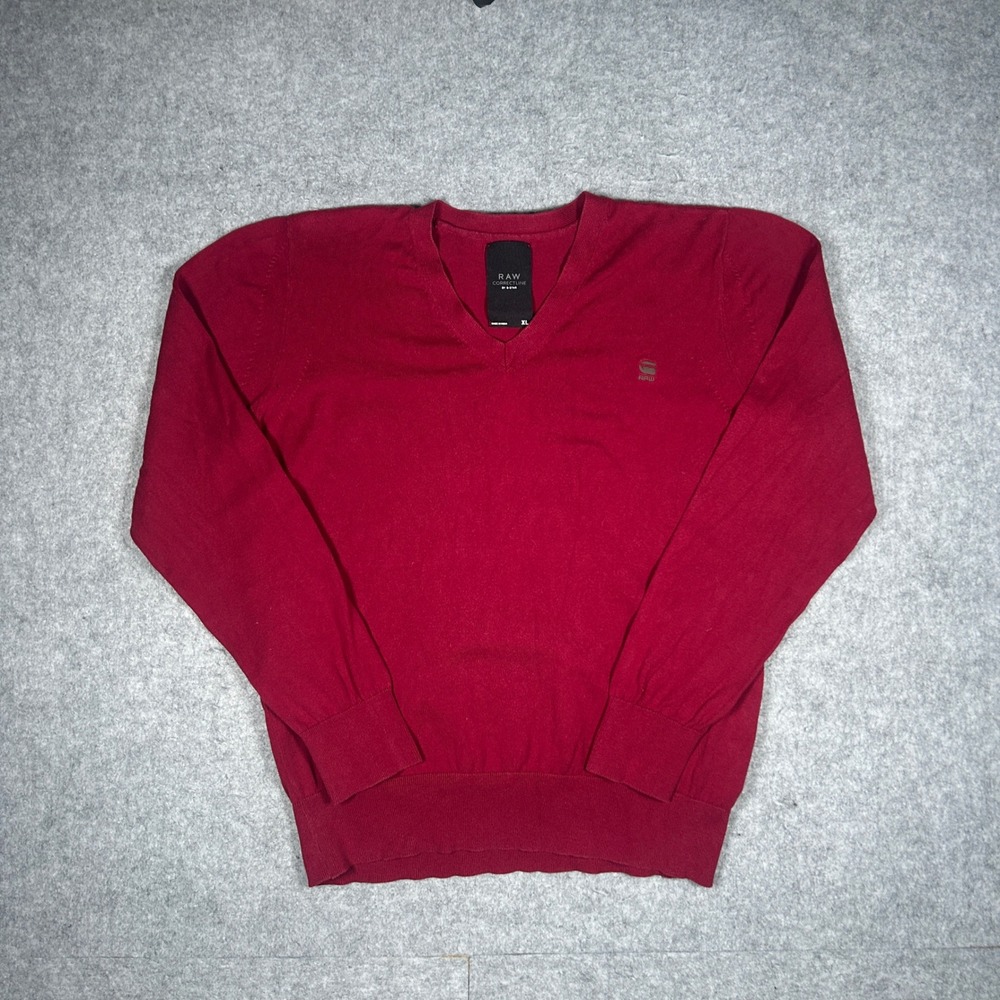 G-Star Raw sweater Men XL Red Correctline V-Neck Pullover Casual Designer